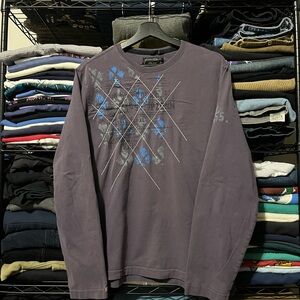 Point Zero Men's Dark Purple and Blue Graphic Long Sleeve Shirt